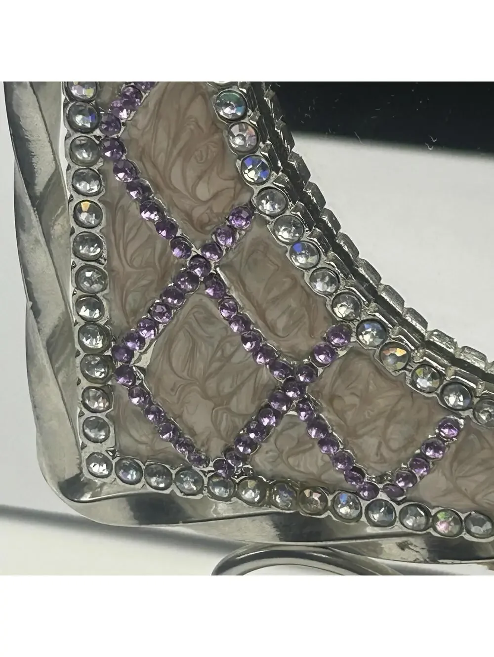 VTG Purple Enamel Lattice Jeweled Swivel Mirror Ornate Vanity Tabletop